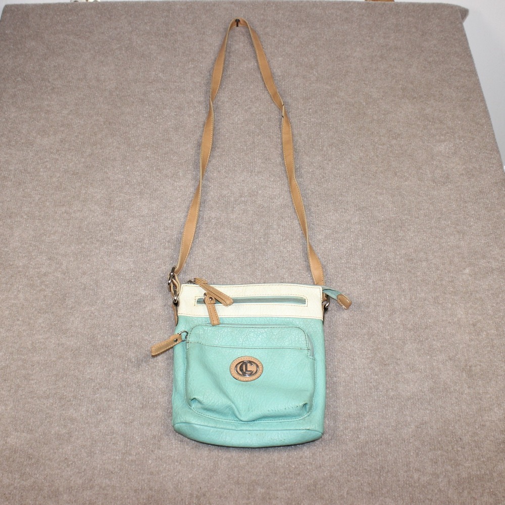 Lauren Conrad Mint Green Cream Colorblock Crossbody Bag Faux Leather LC Logo